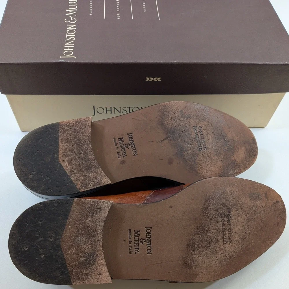 Johnston & Murphy Cellini Warwick Brown Leather Buckle Loafers Men's 8 M Italy